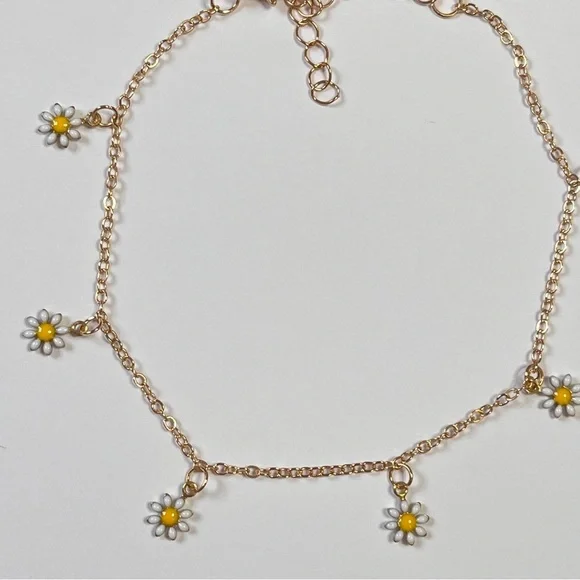 🛑SOLD🛑NEW Set of Two Floral Flower Boho Gold Tone Adjustable Ankle Bracelets - Picture 3 of 8